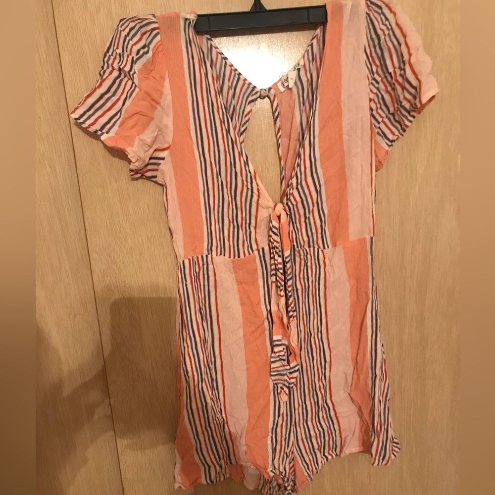 Pink stripped romper.